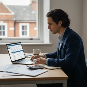 Pessoa organizando documentos para Self Assessment para Brasileiros no Reino Unido