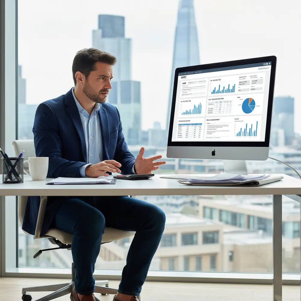 Documentos fiscais e uma calculadora simbolizando a gestão dos impostos Reino Unido para empreendedores.