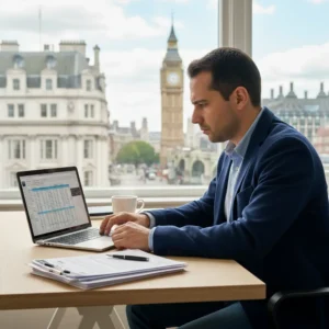 Pessoa analisando documentos fiscais, representando os desafios para irs residentes no Reino Unido.