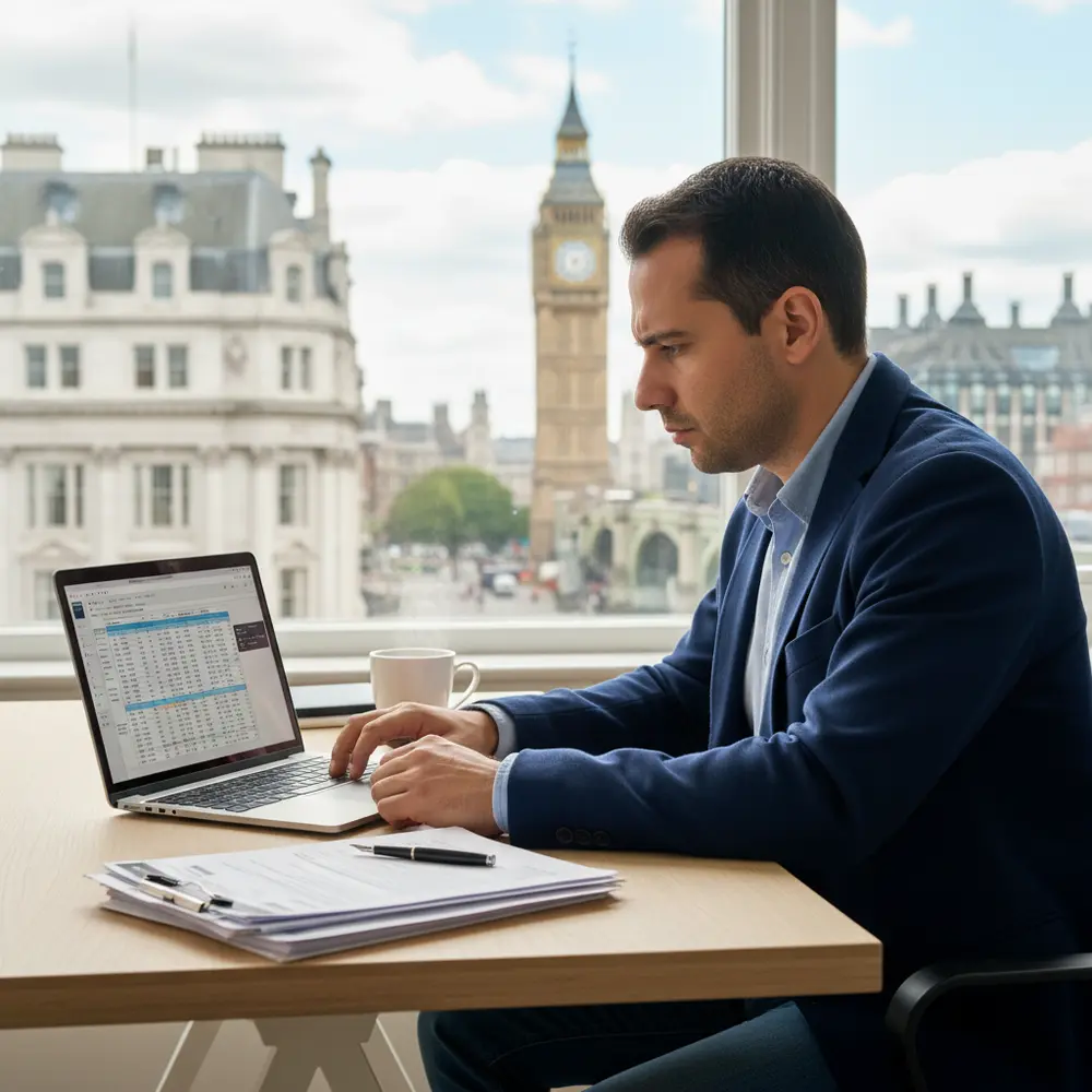 Pessoa analisando documentos fiscais, representando os desafios para irs residentes no Reino Unido.