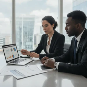 Ilustração de documentos financeiros e uma calculadora, simbolizando as Obrigações Legais em Empresa UK para dividendos de diretores.