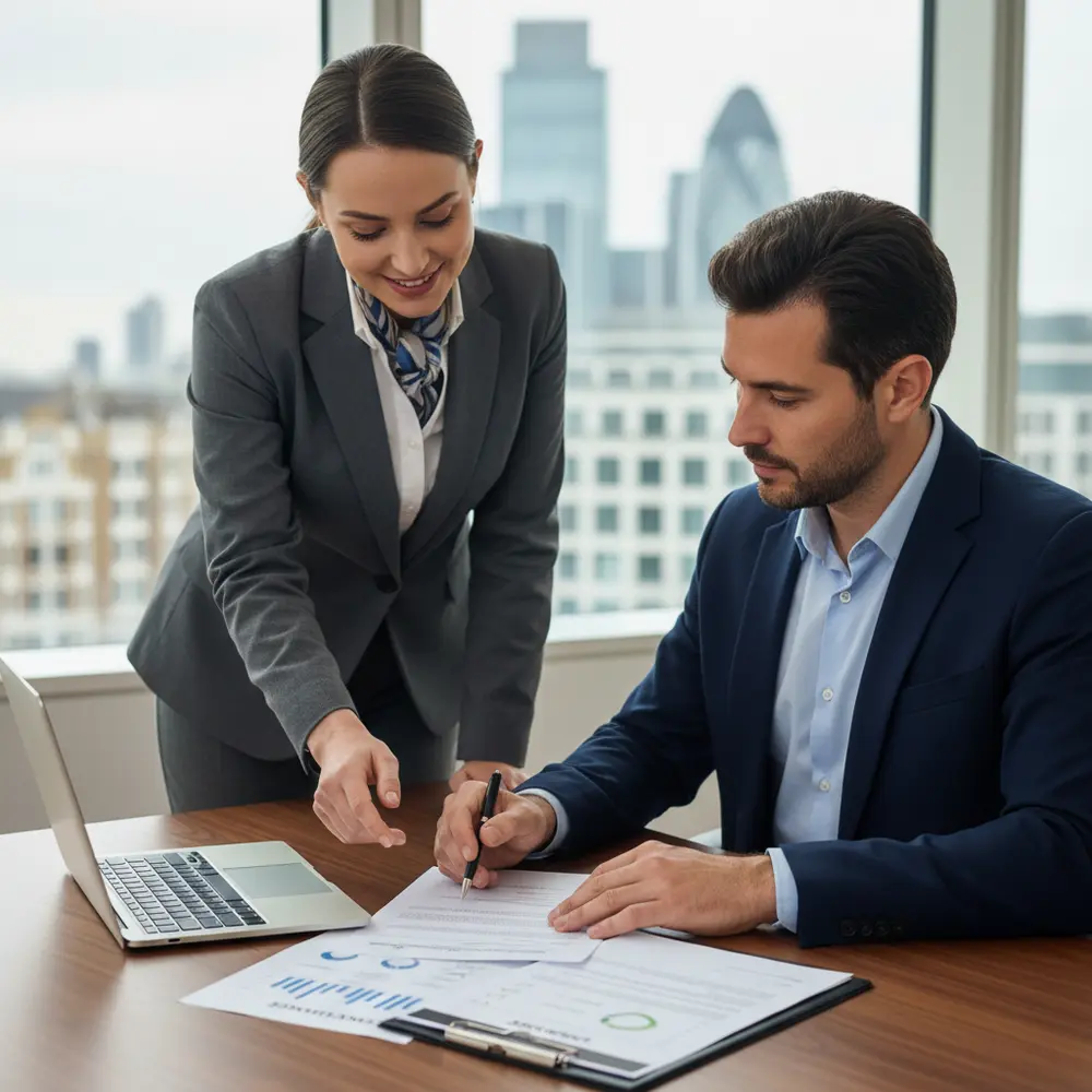 Mesa com documentos legais e computador, simbolizando as Obrigações Legais Empresa UK para empreendedores.